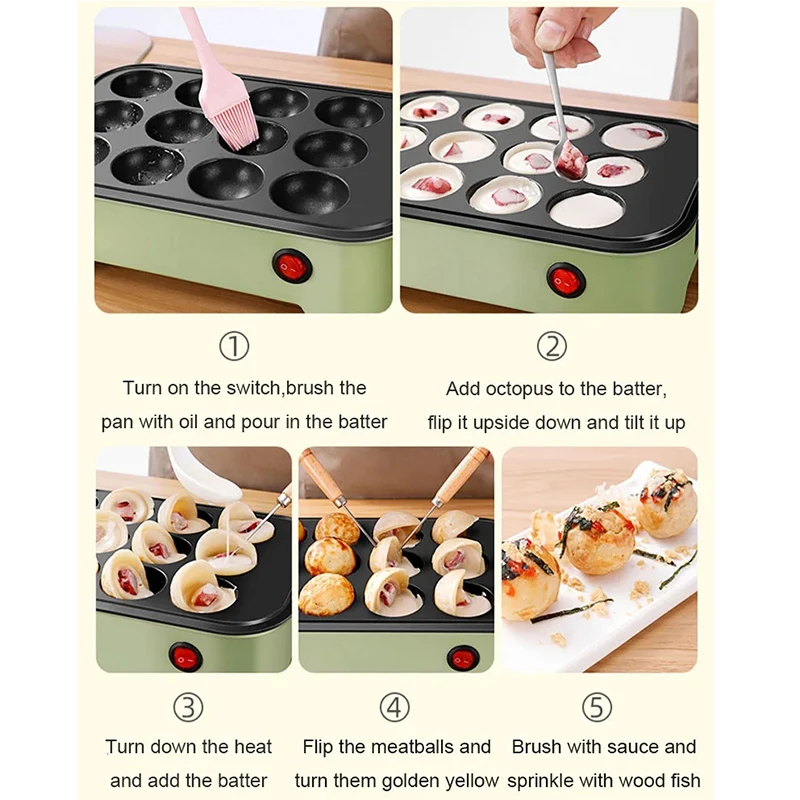 Baking Pan Crepe Maker Cake Machine DMWD Octopus Ball Maker Takoyaki Baking Pan Electric Crepe Pancake Frying Pan Machine Eggs Omelette Grill Chibi Maruko Cake Oven