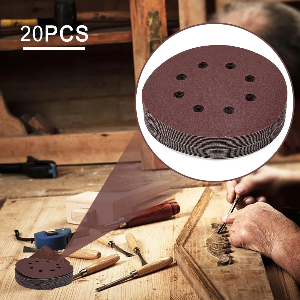 

20pcs 5 Inch 125mm Round Sandpaper 8 Hole Sanding Discs Sanding Paper Buffing Sheet Sandpaper 40-2000 Grits