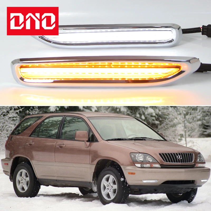 

Car LED Daytime Running Headlamps For Lexus RX RX300 1998 1999 2000 2001 2002 2003 Daylights Yellow Turn Signal DRL Car Foglamps