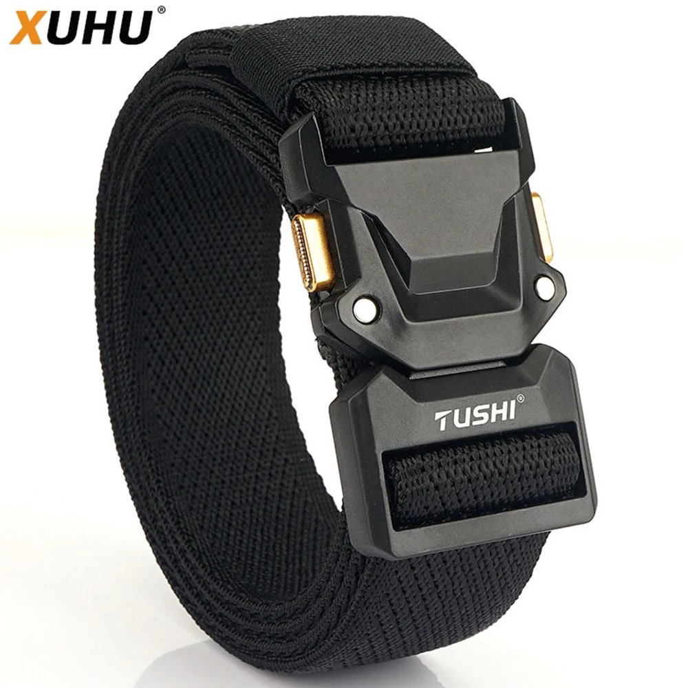 Xuhu Nieuwe Quick Release Metal Pluggable Gesp Tactische Ademende Elastische Militaire Riemen Voor Heren Stretch Broek Tailleband Jagen