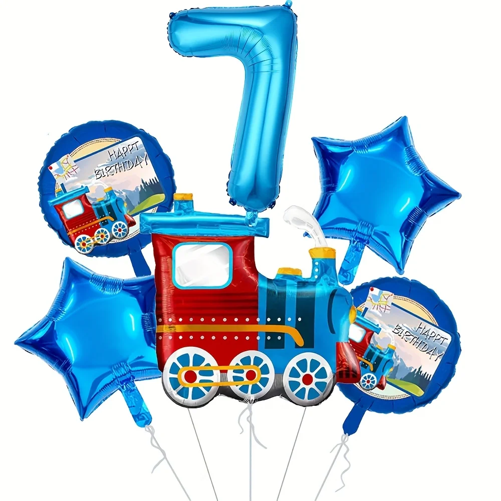 1Set Cartoon Retro Zug Geburtstag Ballon Folien Ballons 18 zoll Stern Ballons für Zug Motto Geburtstag Party Dekoration liefert – Detail 8