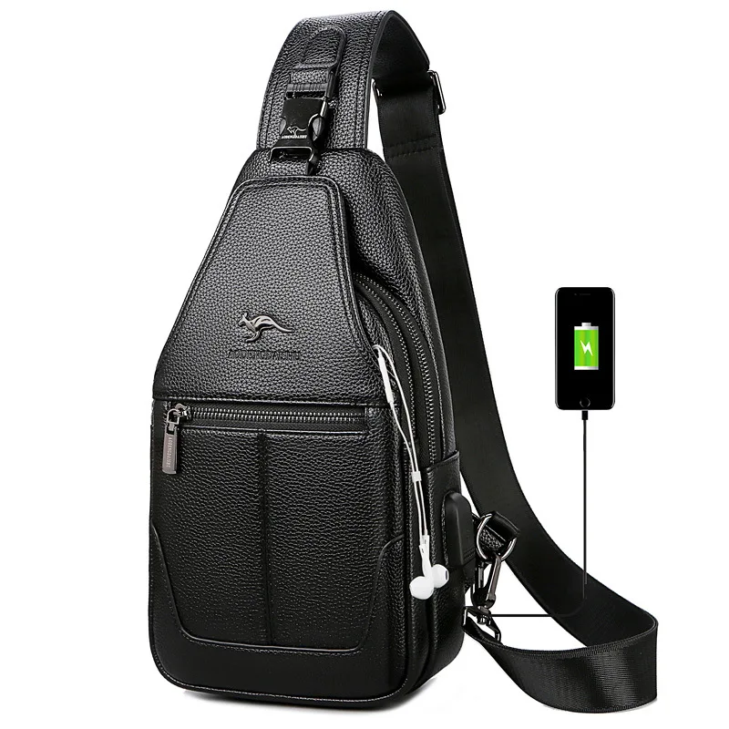 Sac à Bandoulière de Grande Capacité en Cuir PU pour Homme, Accessoire de Marque, avec Wild USB, à la Mode, de Haute Qualité 1