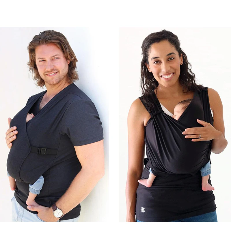 Maternity And Neonate Clothing Woman Tops Baby Safety Kangaroo Pocket Carrier Summer Mother Father Babysitting Feeding T Shirt