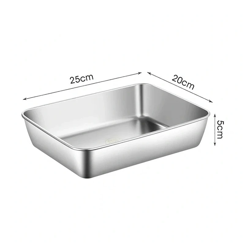 

1Pc Stainless Steel Square Plate With Lid Rectangular Food Storage Pan Commercial Dish Tray Large Refreshing Lunch Box Container