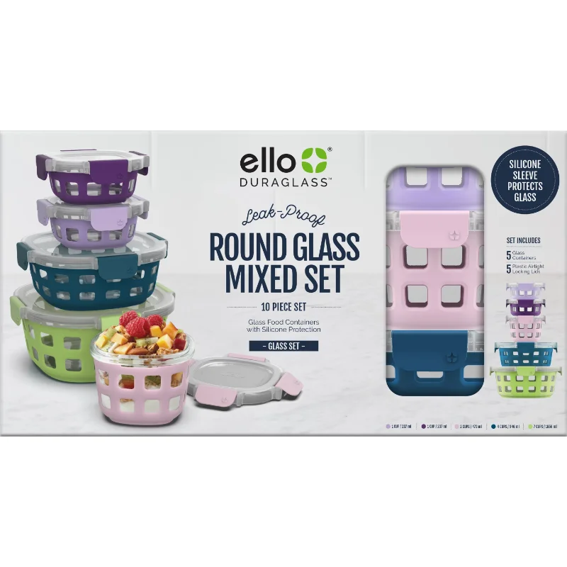 Ello Duraglass Round Lime Zest Glass Food Storage Set, 10 Piece kitchen  storage pantry organizer - AliExpress