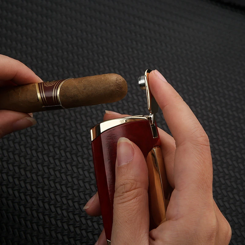 fire cigarette accessories HONEST Inflatable Windproof Lighter Dual Fire Jet Metal Lighter with Cigar  Hole Smoking Accessories Gift