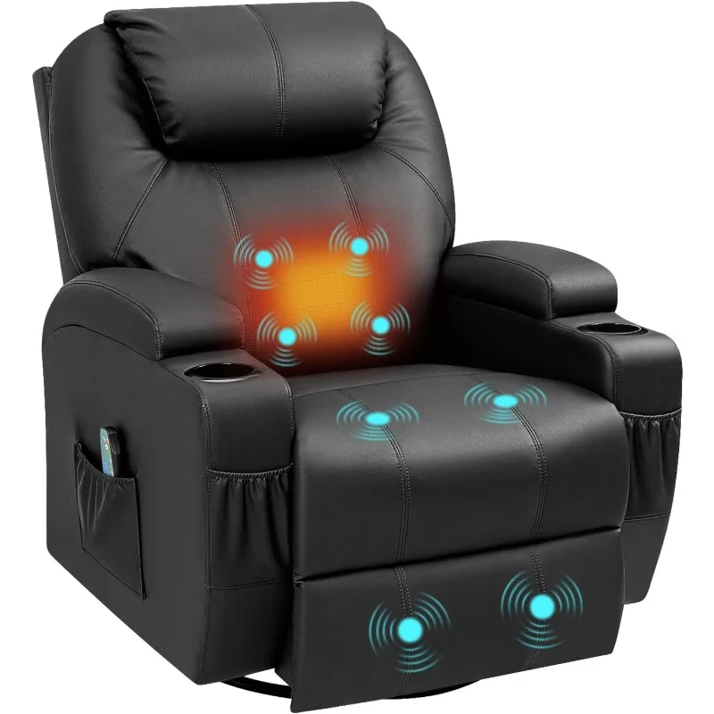 

YESHOMY Swivel Rocker Recliner with Massage and Heating Functions, Sofa Chair with Remote Control and Two Cup Holders, Suitable
