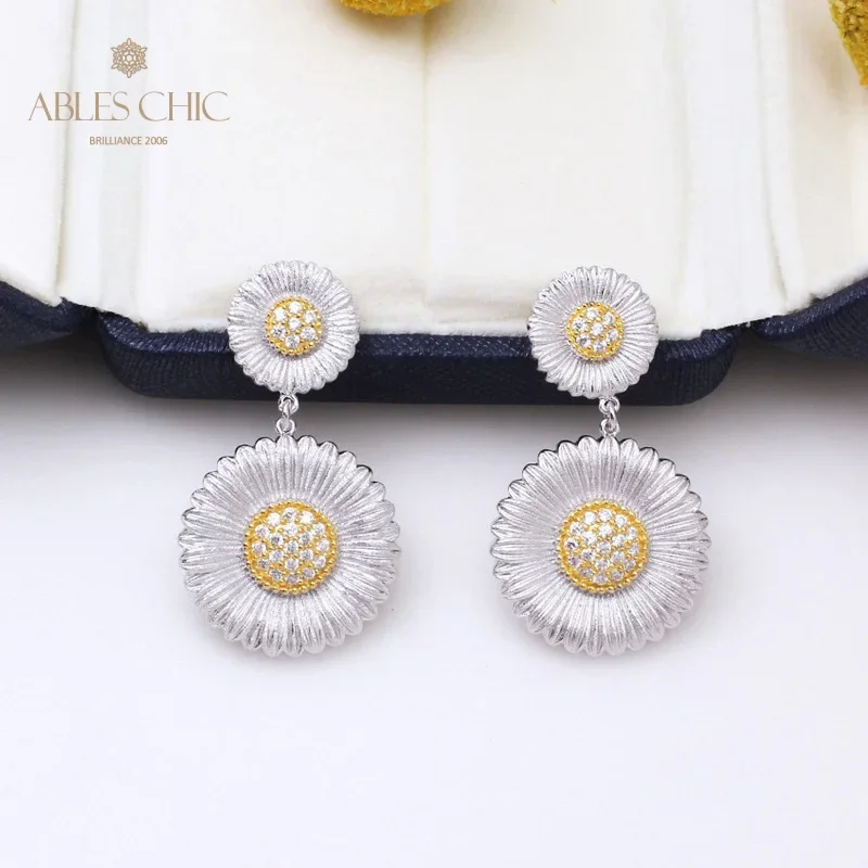 

18K Genuine Gold Plated 925 Sterling Silver Micro Paved CZ Daisy on Chain Earrings Floral Dangling Wedding Earring C11E4S25301