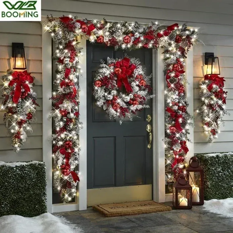 2024 front door Christmas wreath decoration upside down tree vine Christmas door and window decoration supplies