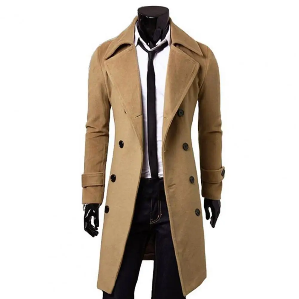 4XL-Fashionable Solid Color Men's Long Trench Coat Designer High Quality Double-breasted Jacket Slim Fit Autumn And Winter 1