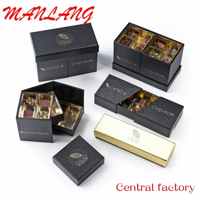 

Custom Food Grade Custom Logo Truffle Chocolate Packaging Paper Gift Boxes With Dividers Luxury Black Bonbon Chocolate Box