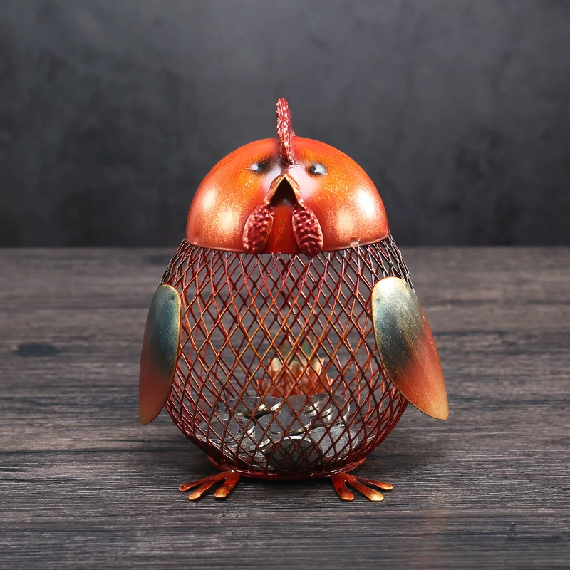 

Metal Chicken Piggy Bank Orange Retro Creative Ornament Home Metal Decoration Nordic Style Crafts Living Room, Study Room