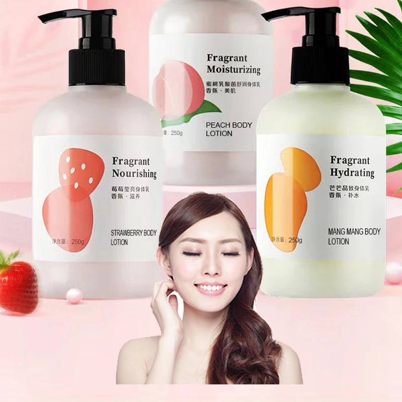 Fruit Body Milk, Peach, Mango, Strawberry, Smooth, and Lasting Fragrance    Moisturize, tender, smooth Skin care body tender