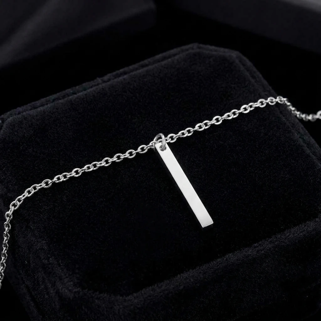 Hiraeva Edelstahl Vertikale Stab-Anhänger-Halskette für Damen, zierlicher minimalistischer horizontaler Stab-Choker-Schmuck – Detail 6