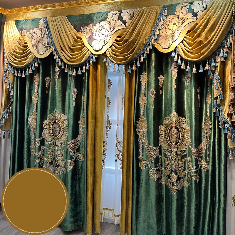 

Custom curtain American green retro living room thick velvet luxury cloth blackout curtain tulle valance drape C1001
