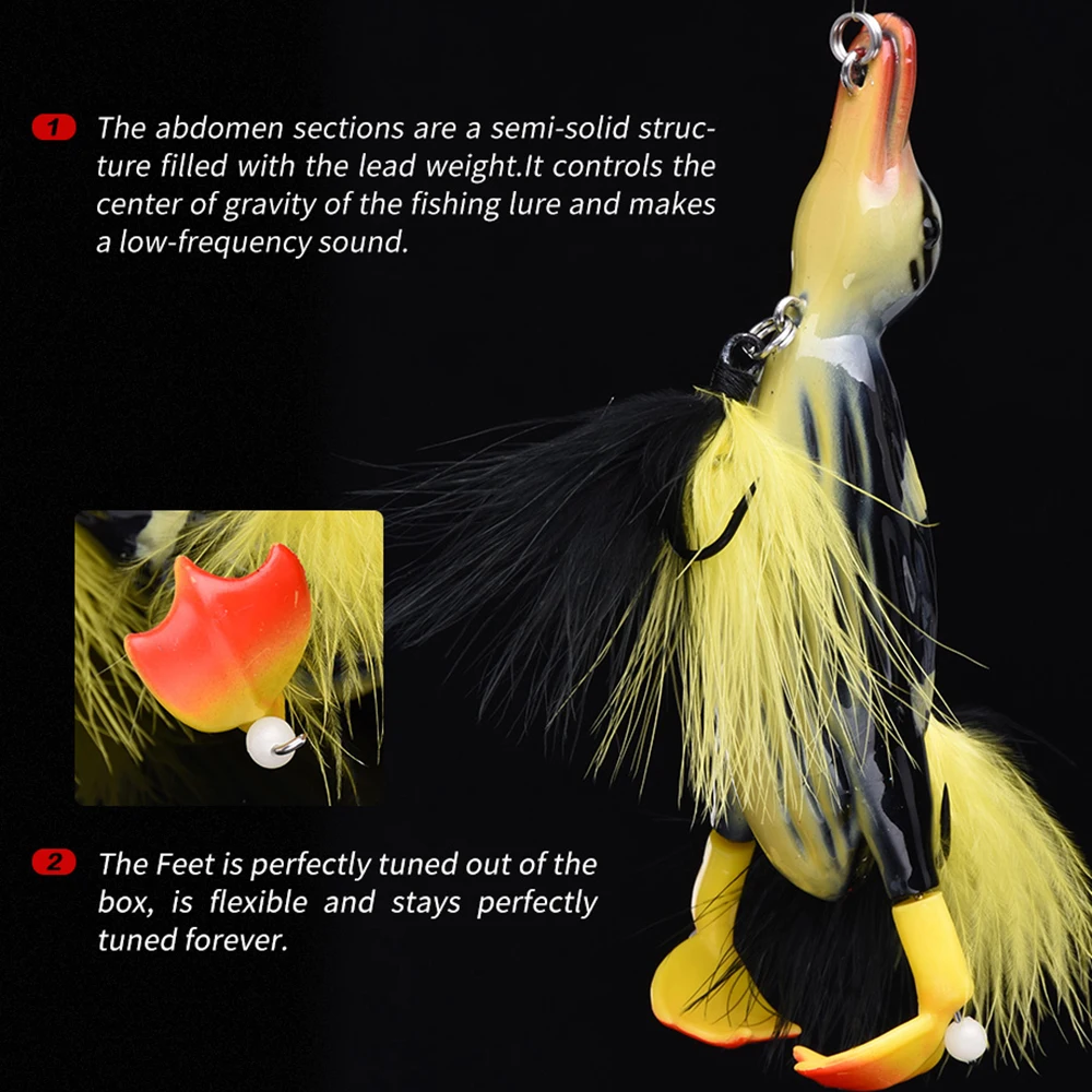 3D Suicide Duck Fishing Lure Floating Artificial Bait Splashing Feet For Bass Pike Chub Hard With Hooks