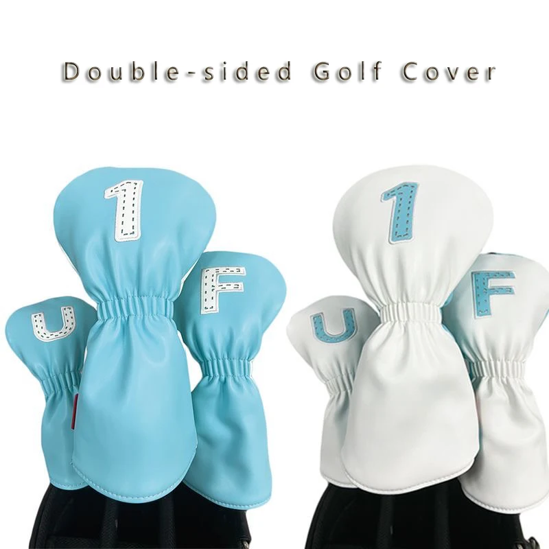 

Simple Double-sided Golf Club Headcover For Driver Fairway Woods Hybrid Covers Waterproof PU Leather Protective Cover Universal