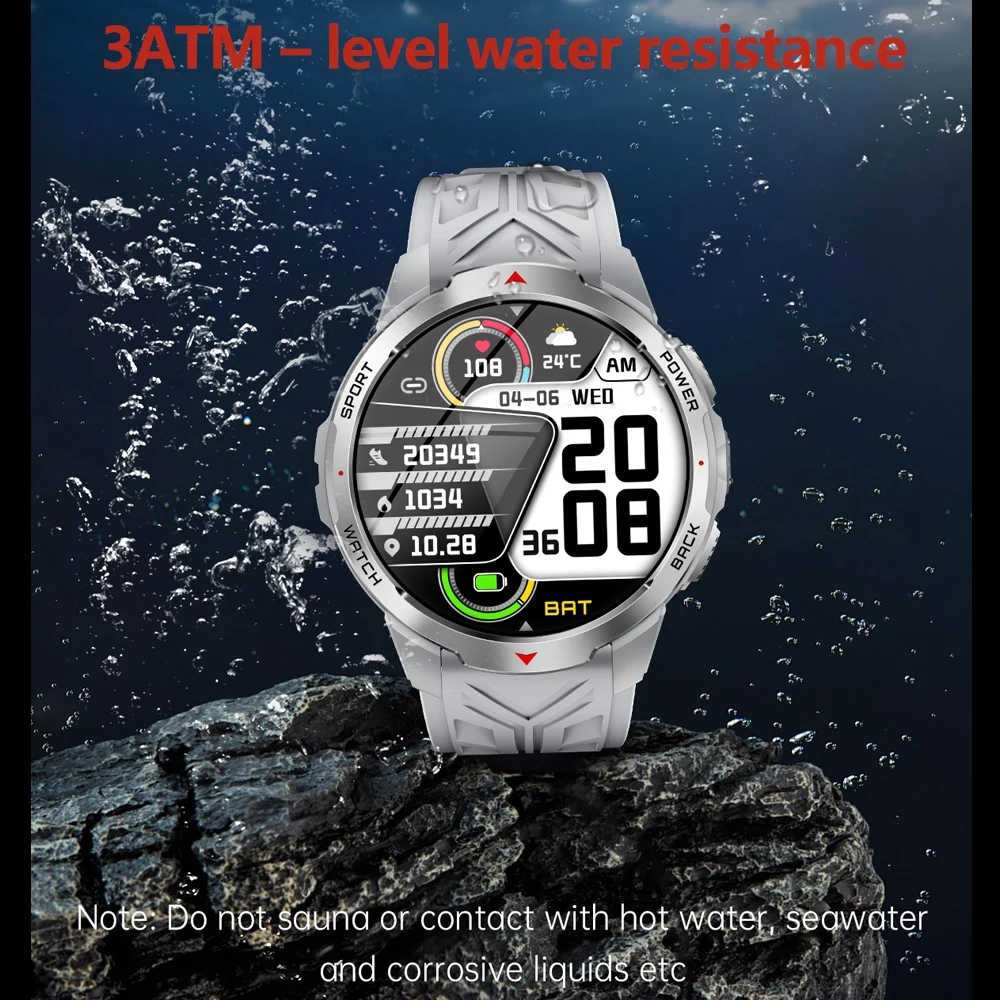1100 mAh Large Battery Bluetooth Call Smart Watch Men GPS Compass 3ATM Waterproof Outdoor Sports Military Smartwatch