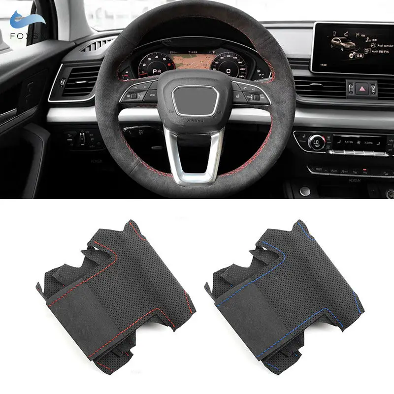 

For Audi A3 S3 8Y A4 S4 B9 A5 S5 8W6 Q2 Q3 F3 Q5 FY Q7 4M Q8 O Shape Hand-stitched Suede Leather Car Steering Wheel Cover Trim