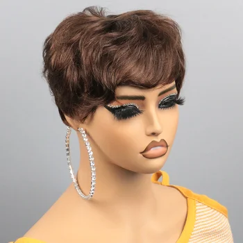 Parrucche corte per capelli umani per donne Parrucche senza colla Parrucca corta per capelli umani con frangia