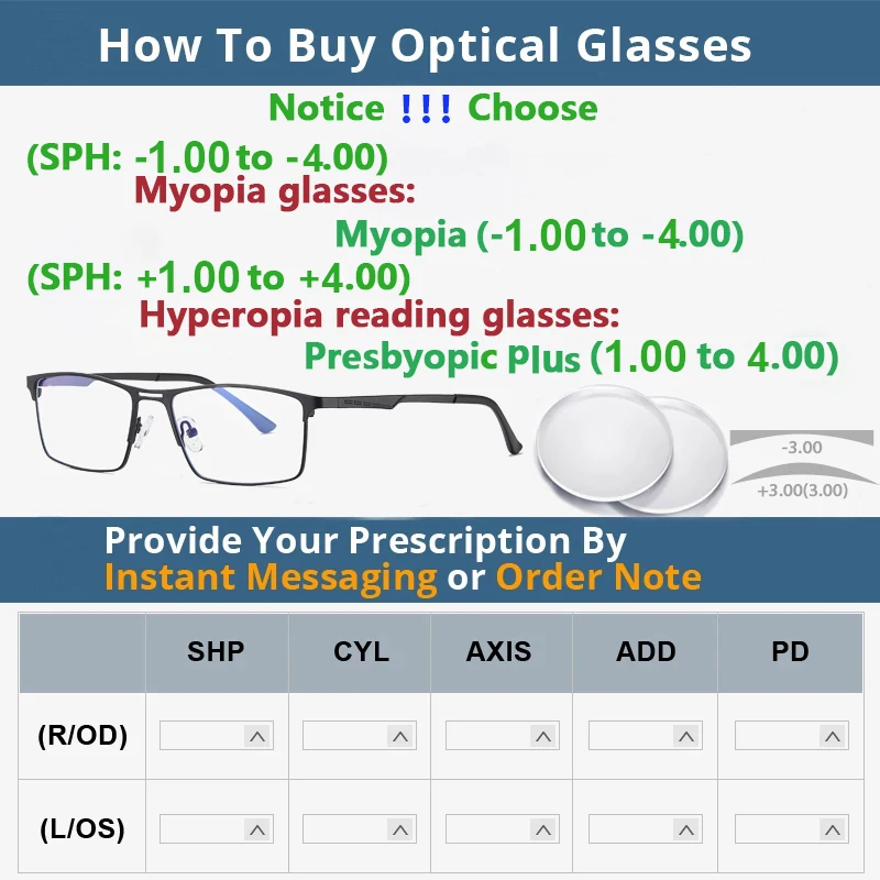 Men Reading Glasses Blue Light Blocking Prescription Glasses Male Optics Lesnes Myopia Presbyopic Metal Eyeglasses Frame myopia eyeglasses