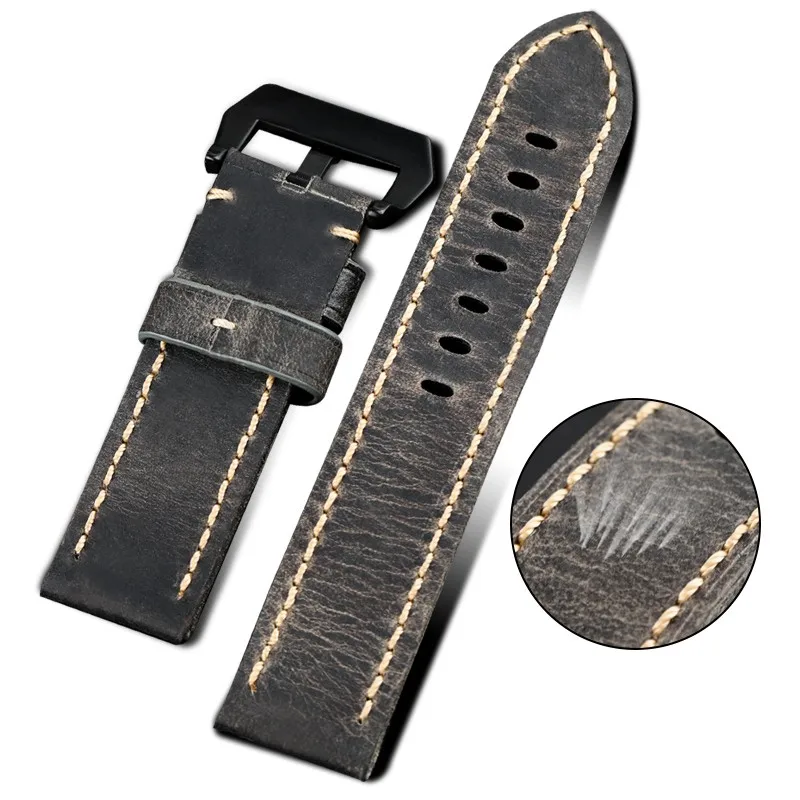

AAA Quality 22 24 26mm Smoky Dark Gray Soft Italy Genuine Leather Watchband For Panerai Big Pilot Watch Strap Breitling Bracelet