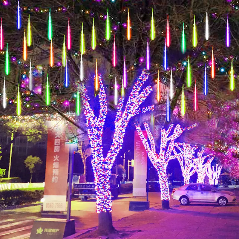 

30/50cm 8 Tubes Meteor Shower String Lights Street Garlands Christmas Tree Decorations for Outdoor New Year Fairy Garden Lights