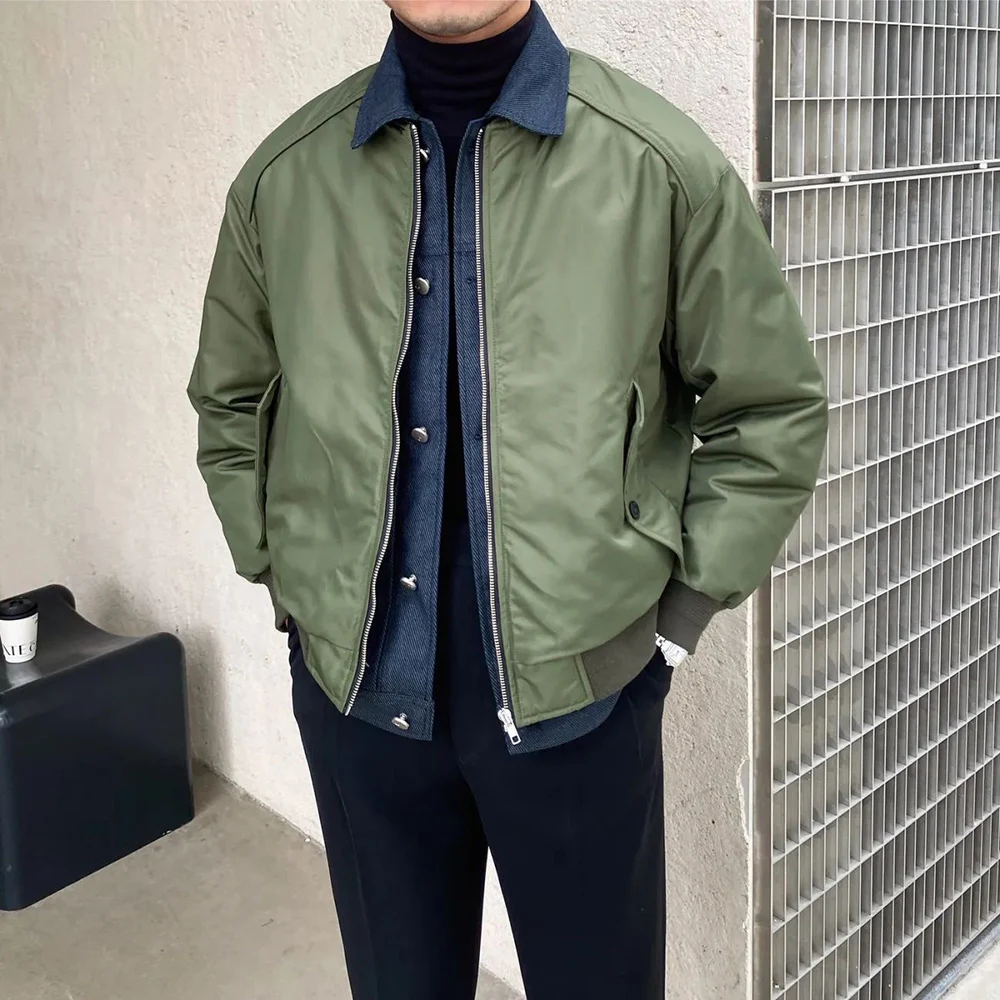 

Lazy Mature Style Fake Two-Piece Jacket For Men American Street Slimming Temperament Versatile Casual Windproof Cotton Coat