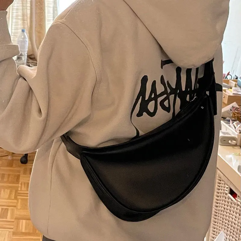Ladies Small Shoulder Bags Solid Color Single Strap Zipper Half-Moon Quality Leather Handbags for Woman Chest Bag Fashion Bolsas