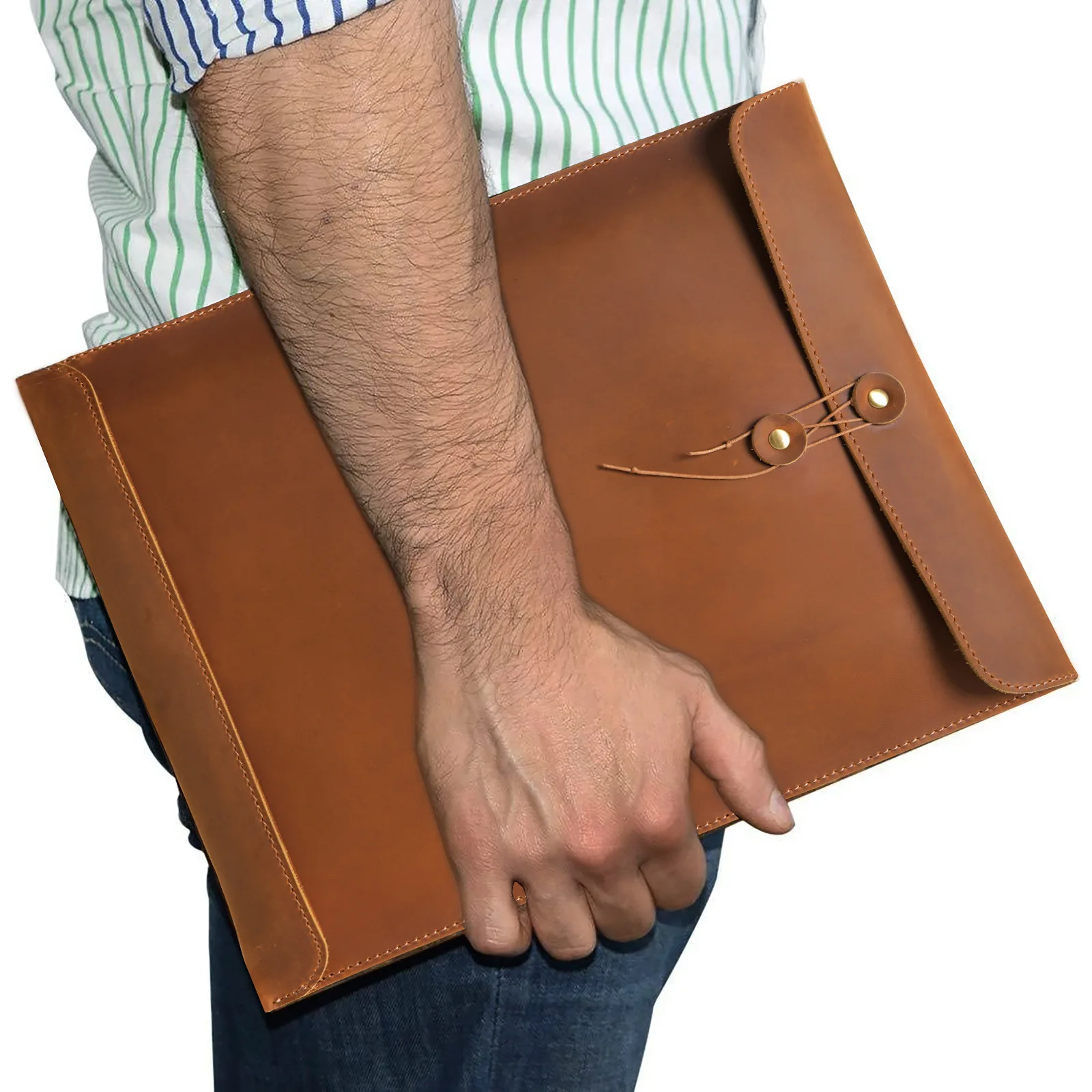 OEM ODM Vintage Crazy Horse Leather A4 Portfolio Bag Size Real Cowhide Leather Padfolio Bag Leather File Storage Bag File Pocket