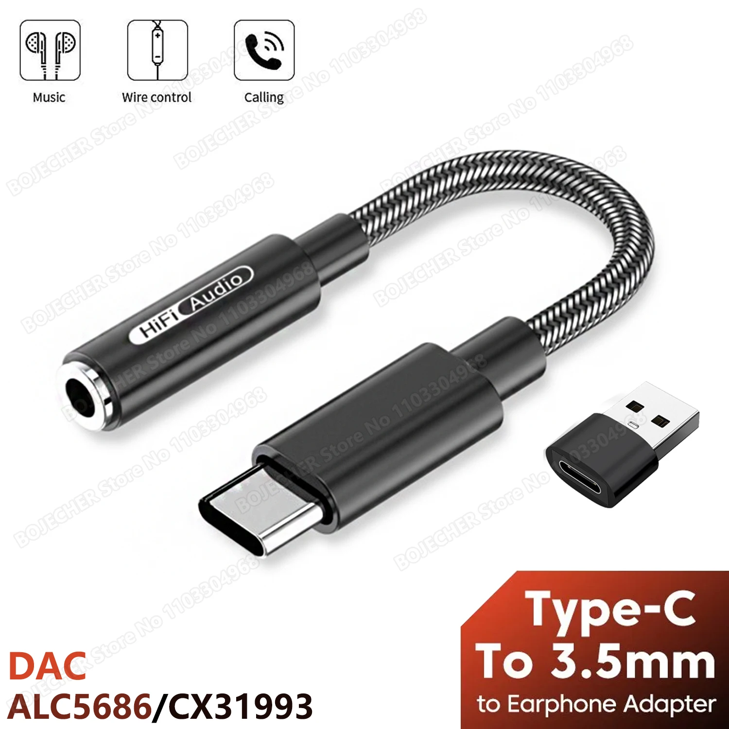 USB Type C to 3.5mm Earphone Adapter ALC5686 CX31993 HiFi DAC USB C To 3.5mm Jack Headphone Audio AUX Cable Xiaomi Huawei