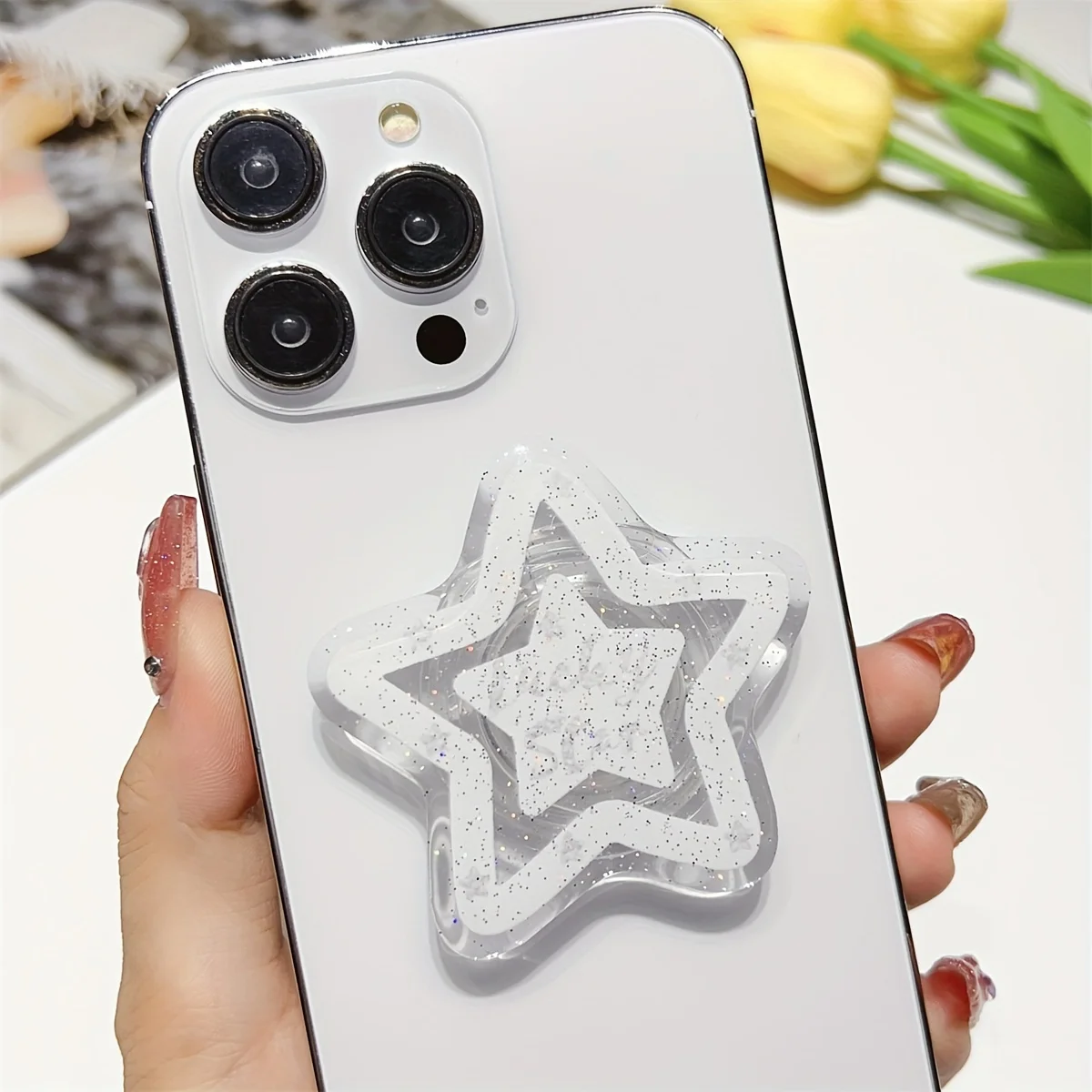 Sparkling Star-Shaped Retractable Phone Stand – Cute Transparent Desktop Holder