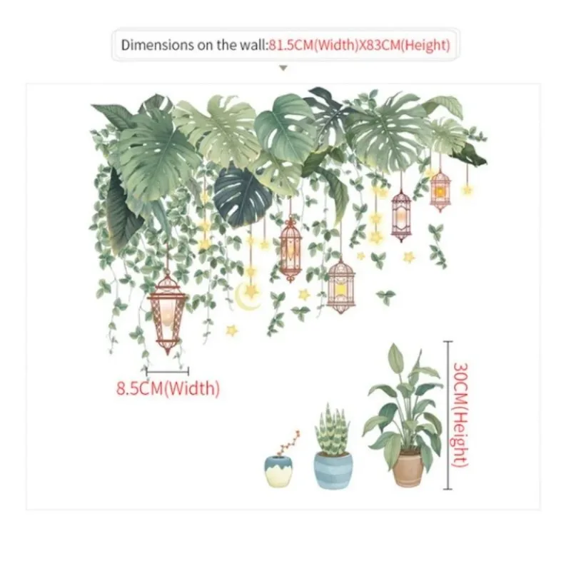 PVC Decals Self-adhesive Sticker for Home Decor Room Decor Aesthetic Wall Stickers Removable Green Leaves Bonsai