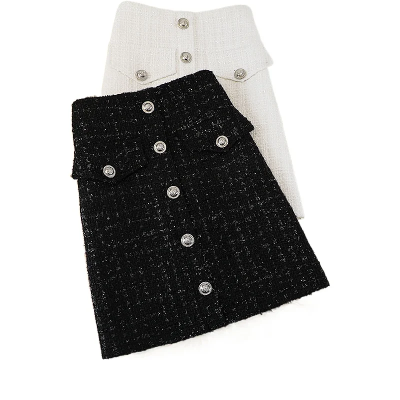 

New style tweed breasted skirt women autumn and winter name high waist skirt