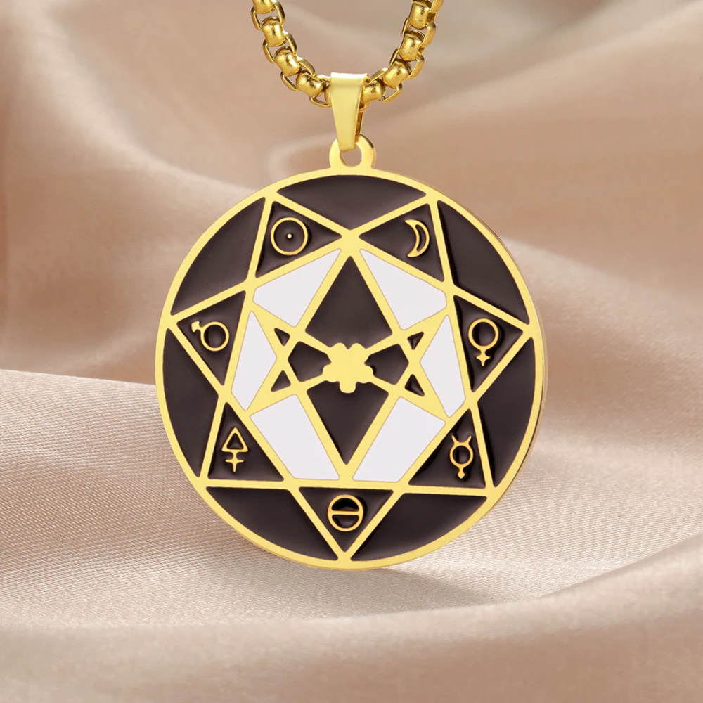Dawapara Unicursal Hexagramm Thelema Halskette Siegel Stern von Babalon Schutz Talisman Anhänger Edelstahl Schmuck – Detail 11