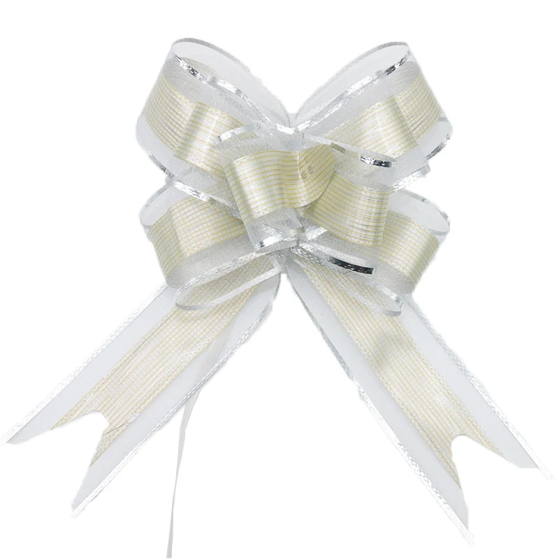 (10pcs/pack)22*26cm Golden Border Mesh ribbon Flower Bow Hand Drawn Flowers Car Decoration Wedding Supplies Festive Packaging