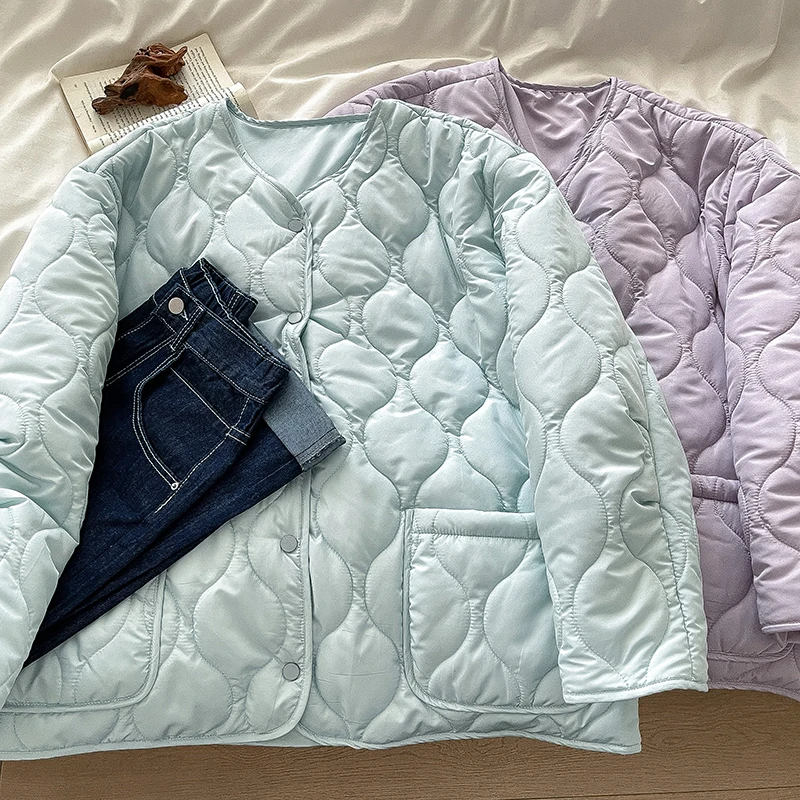 

Женское однобортное Стеганое пальто, свободная Теплая стеганая куртка в клетку с круглым вырезом, верхняя одежда на осень и зиму