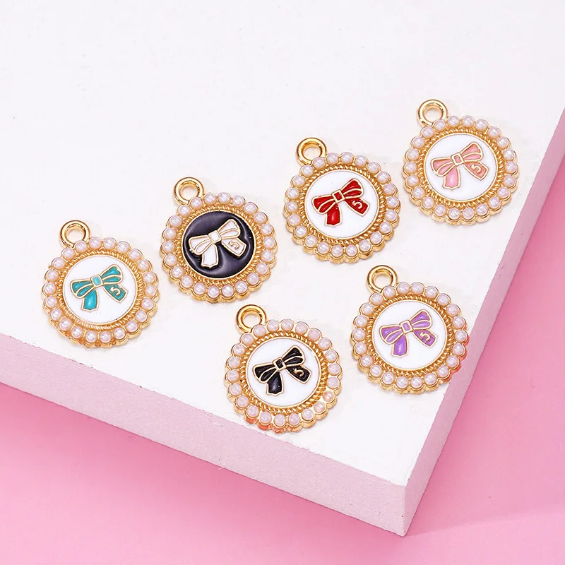 

10Pcs High-quality Pearl Bow Enamel Color Alloy Pendants Charm For DIY Earring Jewelry Making Ornament Accessories Wholesale