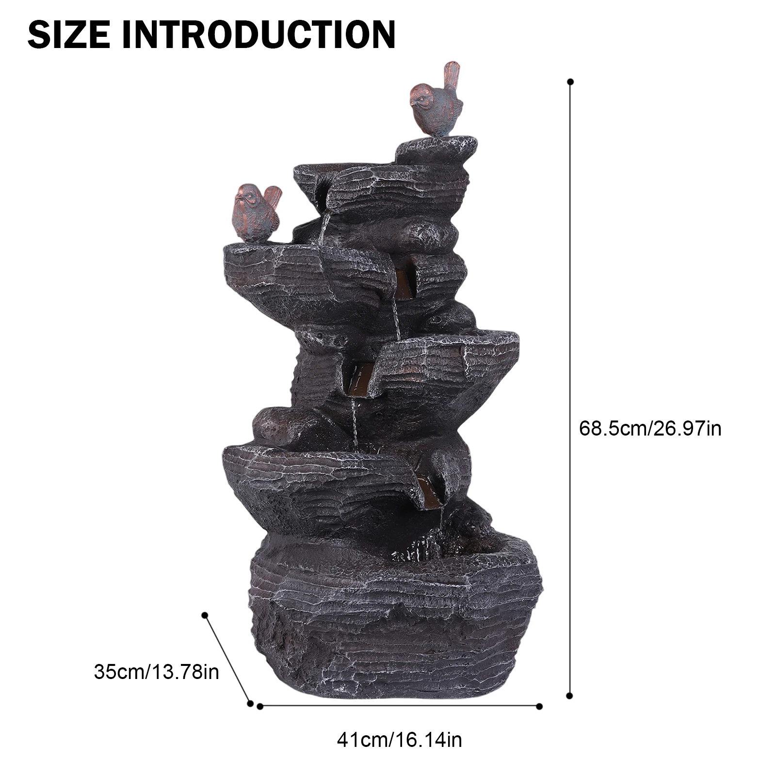 Cascading Rock Water Fountain with LED Lights Resin Stone Imitation Waterfall Tabletop Water Fountain for Home Office