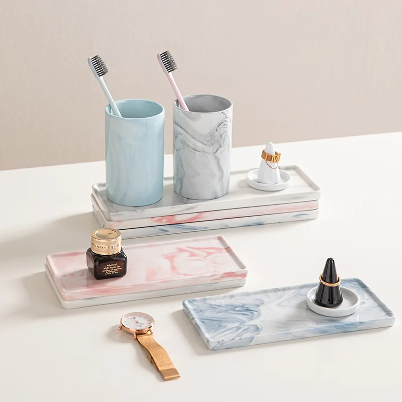 Rectangular Ceramic Tray Creative Marble Pattern Storage Plate Nordic Style Bathroom Storage Tray Jewelry Cosmetics Organizer 4