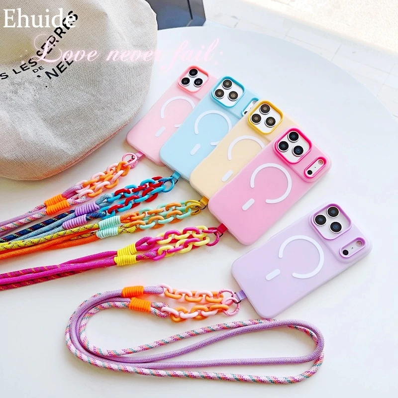 Magnetic Shockproof Candy Crossbody Lanyard Case with Braided Neck Strap