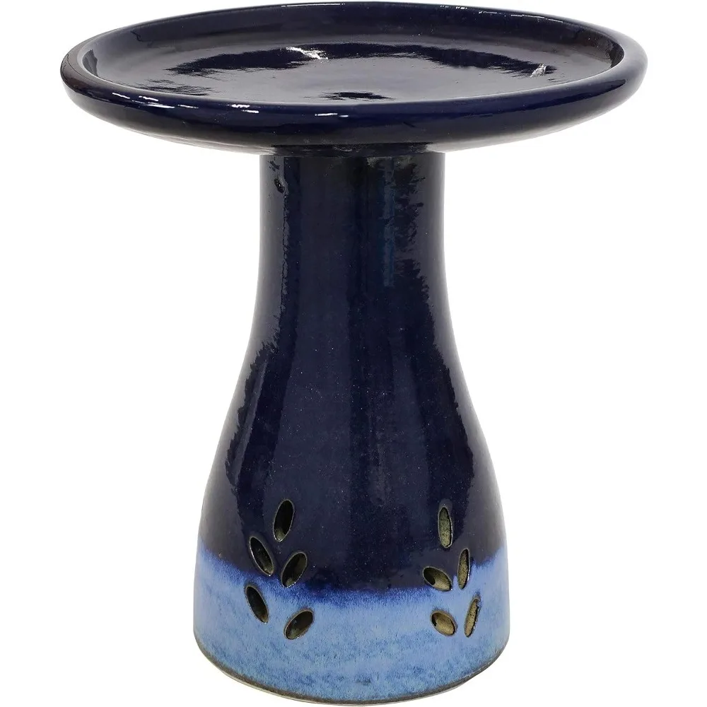 

Outdoor Ceramic Bird Bath, High-Fired, Hand-Painted, UV and Frost Resistant Finish, Patio, Garden Decorative Birdbath, Dark Blue