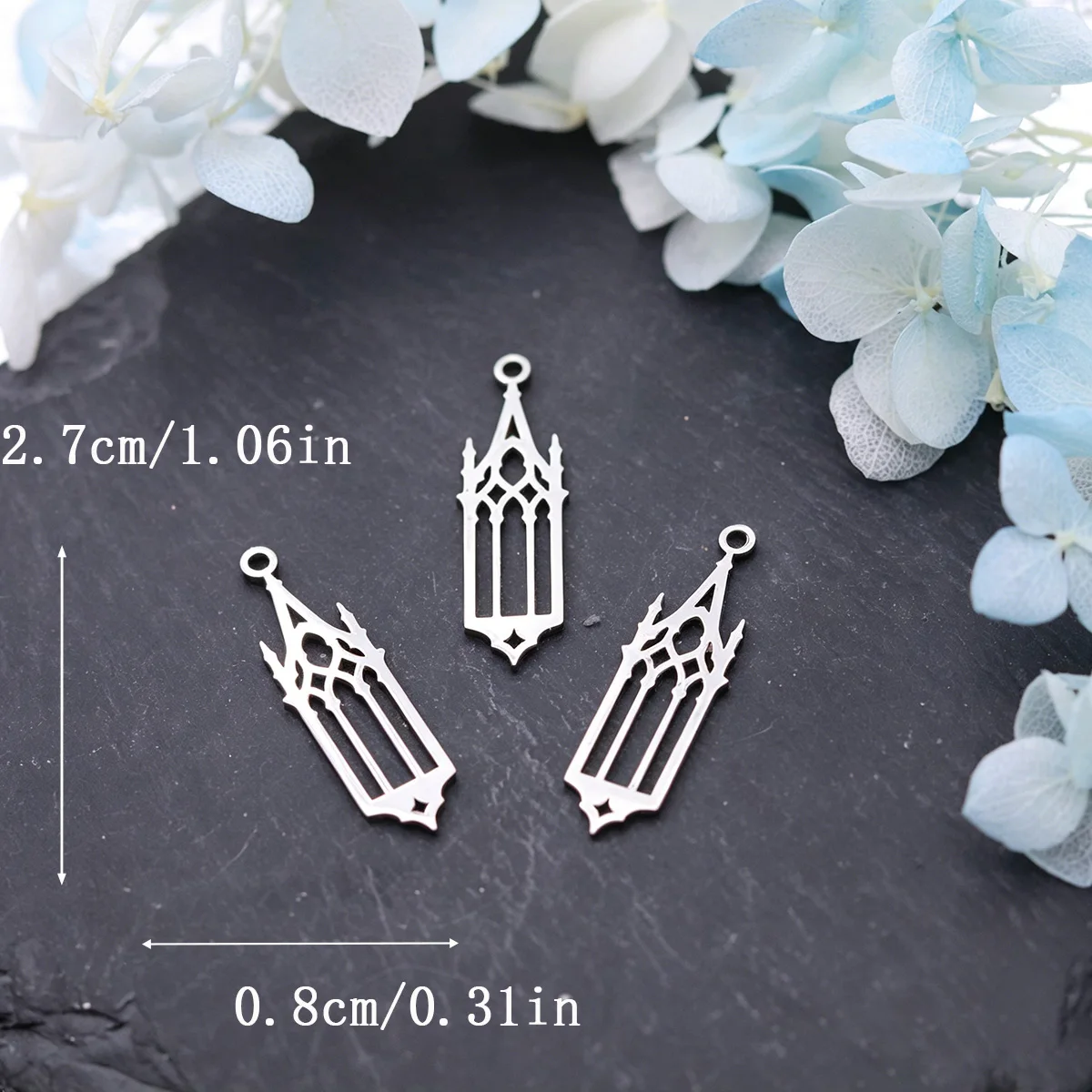 3개의 대성당 창문 모양 스테인리스 스틸 펜던트 참 장식품, 쥬얼리 제작 DIY 공예 태슬 귀걸이 목걸이 부자재 액세서리
