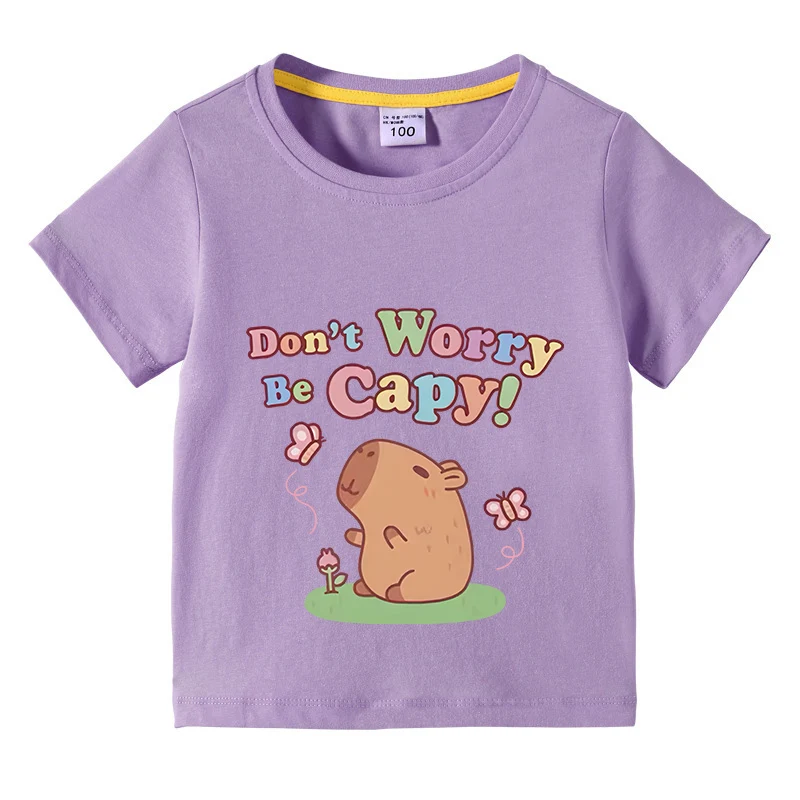 Capybara Kids Funny Cotton T-shirt 3-10Years Children Short Sleeved Summer Tees 2025 New Capibara Girls Casual Tops Boy Clothes 3