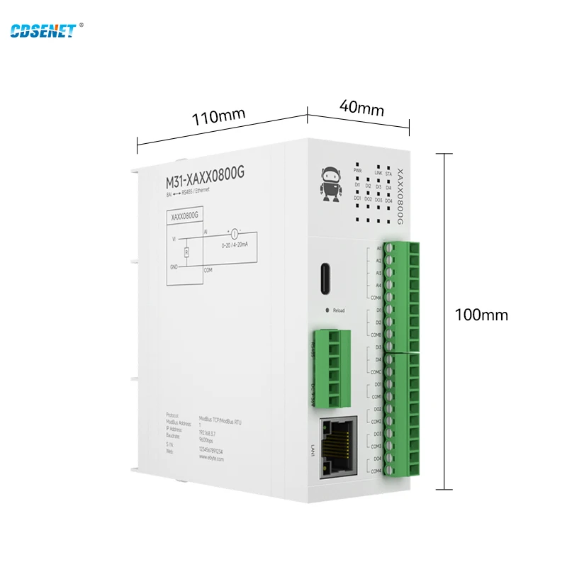 8DI Remote IO Module RS485 Ethernet RJ45 CDSENET M31-XAXX0800G Analog Switch Acquisition Modbus TCP RTU Firmware Upgrade