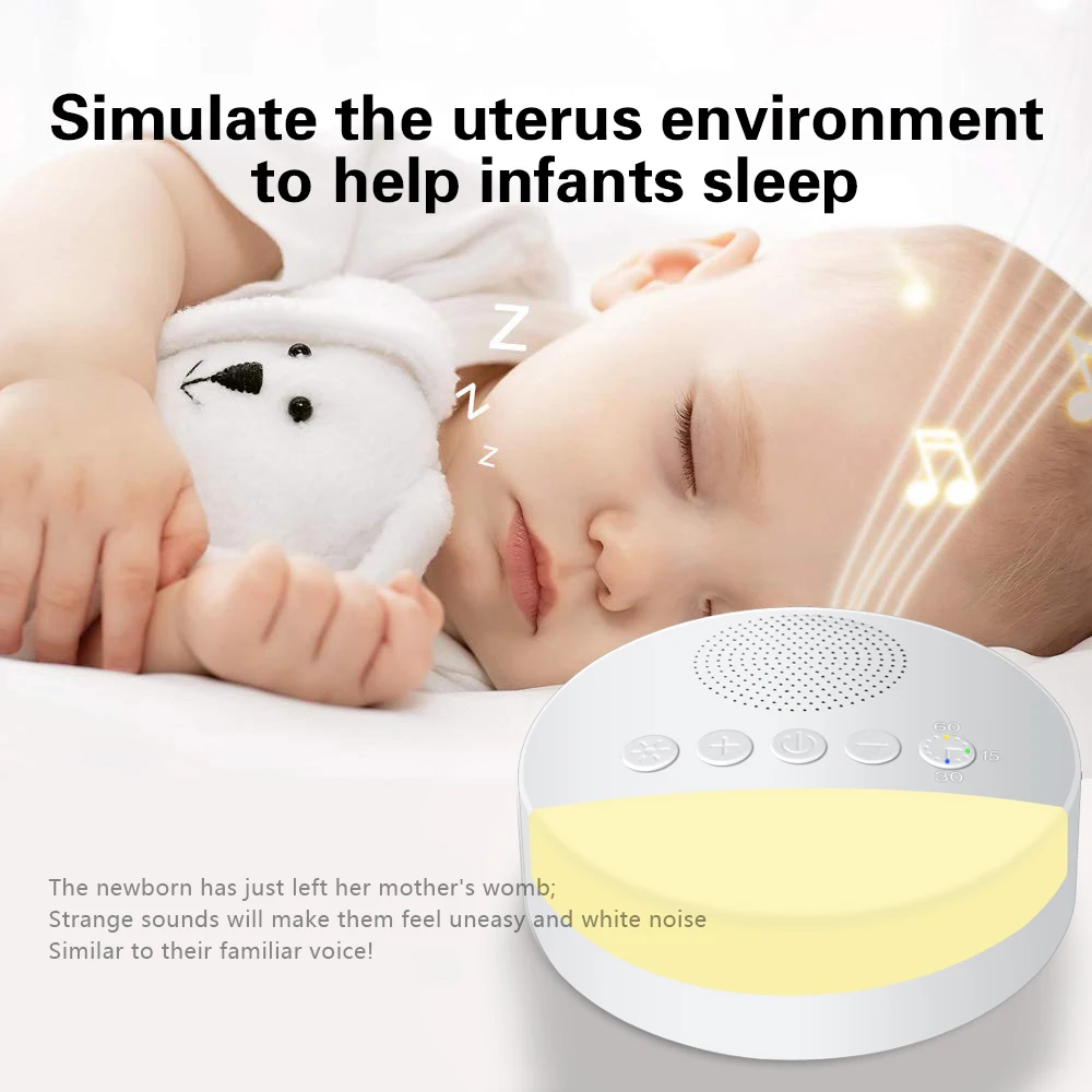Tragbare Baby-Weißrauschmaschine, wiederaufladbar über USB, zeitgesteuerte Abschaltung, Schlafmaschine, Baby-Schlaf-Soundplayer, Nachtlicht-Geräuschplayer_voghion.com