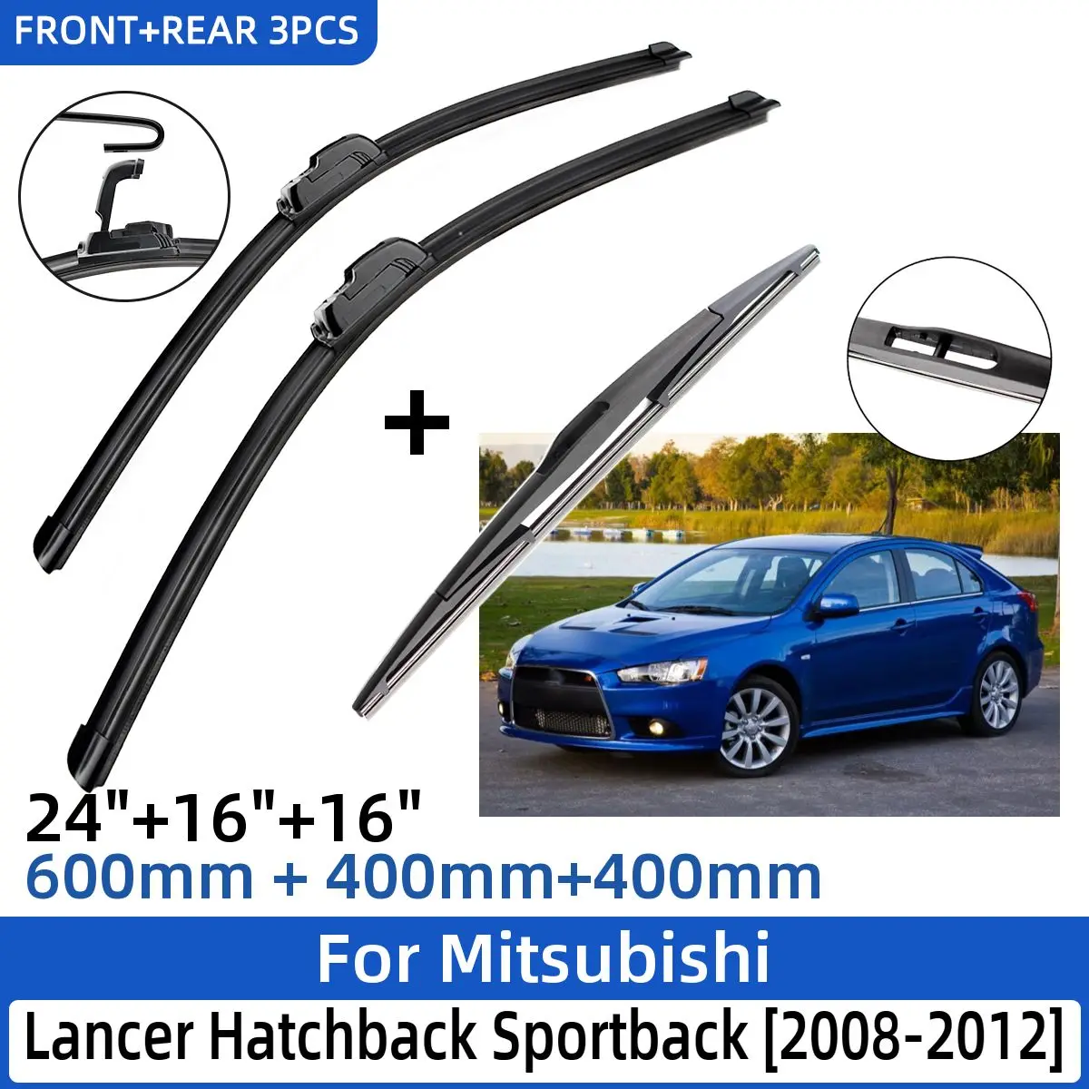 

Щетки стеклоочистителя для Mitsubishi Lancer Hatchback Sportback, 2008-2012 дюйма, 24 + 16 + 16 дюймов, 3 шт.