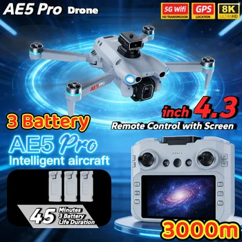 Drone AE5 Pro con schermo da 12,5" 4K/8K Triple Cam pieghevole Quadcopter 5G WiFi 3 Batts Flusso ottico Evitamento ostacoli per i regali