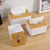 Plastic Tissue Box Wooden Lid Square Napkin Holder Container Wet Tissue Paper Dispenser Case Modern Home Car Organizer 4