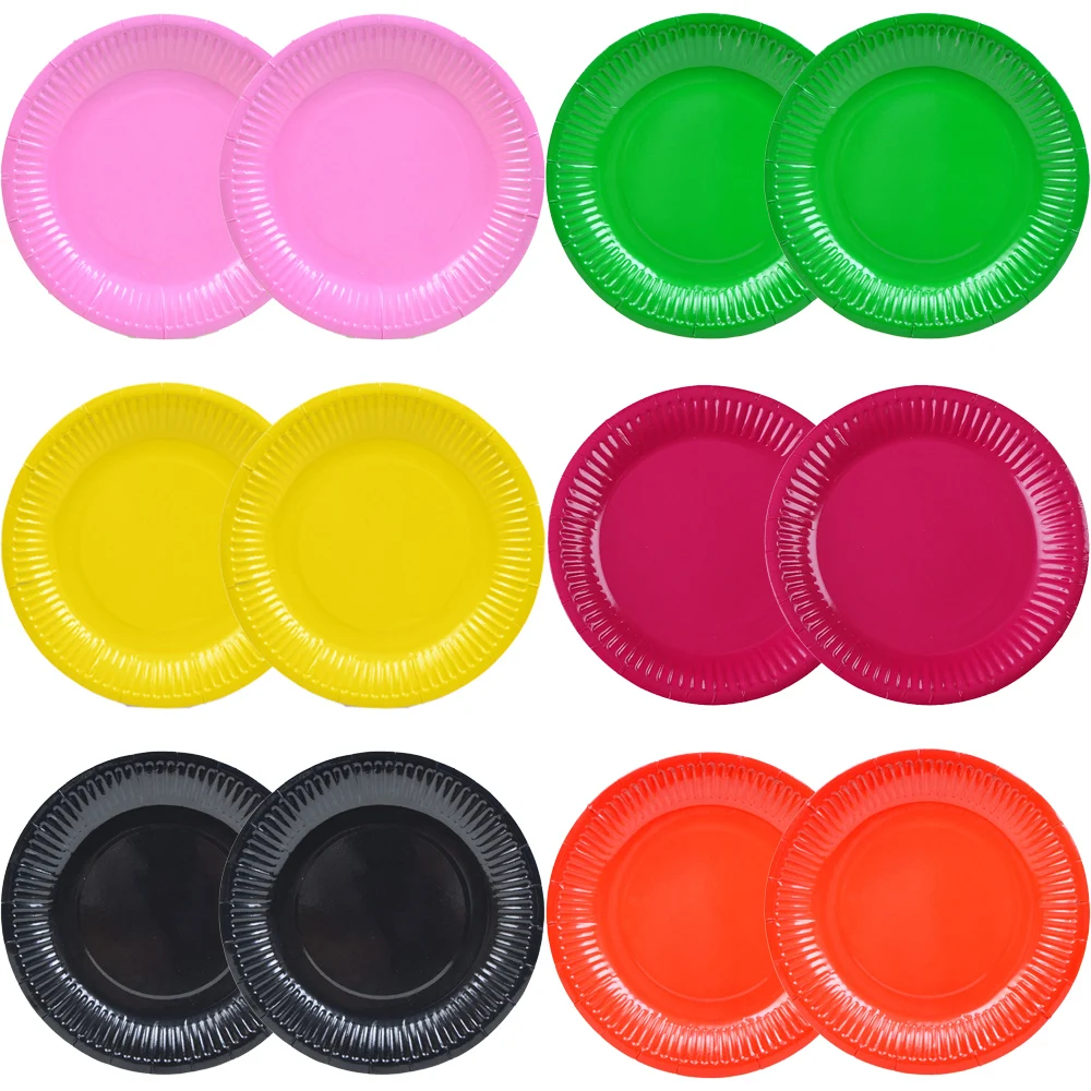 7inch Solid Paper Plates Theme Birthday Decorations Party Disposable Tableware Paper Napkins Cups Plates Tablecloths Straw